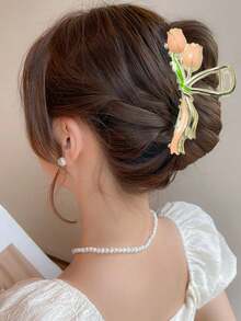 1pc Women's Purple Tulip Flower Hair Claw Clip, Hair Claw Hair Accessory - Purple - View 4