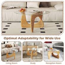 COSTWAY Modern Coffee Table, Center Table With Glass Triangle Tabletop &Amp; Adjustable Solid Wood Frame, Mid Century Geometric Accent Table For Living Room Reception Office, Natural - Apricot - View 3