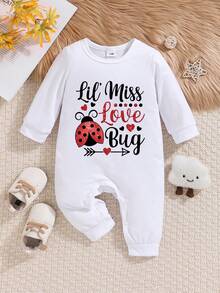 可爱婴儿长袖连体衣，印有可爱卡通字母图案 - 四季皆宜，男女宝宝均可穿着 - 白色 - 查看 1