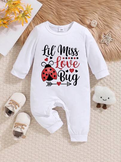 可爱婴儿长袖连体衣，印有可爱卡通字母图案 - 四季皆宜，男女宝宝均可穿着
