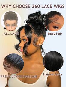 Tóc giả ren toàn bộ bằng tóc thật, tóc giả ren phía trước trong suốt, mật độ 150, tóc thẳng, tóc giả ren toàn bộ đã được tỉa sẵn, tóc giả làm từ tóc người Brazil dành cho phụ nữ. - Natural Black - Xem 7