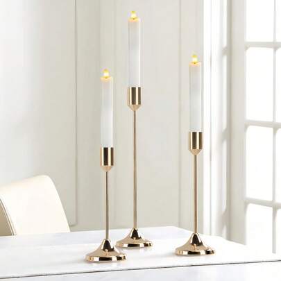 3/6/1 Set Gold Metal Cone Candle Holders, Romantic European Style Home Decor Candlelight Dinner, Wedding Decoration, Suitable For Ramadan, Christmas, Halloween, Thanksgiving, Wedding, Party, Hotel Decor, Durable And Easy To Assemble (Candles Not Included)
