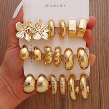 Juego de 3-9 pares de pendientes de moda con baño de oro para mujeres, que incluye diseños de flor, lágrima y en forma de C, elegantes y estilosos, adecuados para uso diario, fiestas y eventos - Estilo 1 - Ver 5