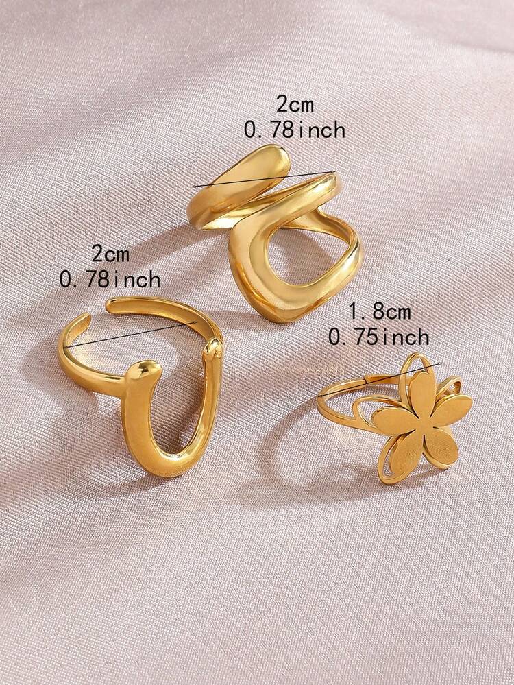 Bộ 3 chiếc nhẫn hở hình lá bằng thép không gỉ thời trang, mạ vàng 18K, độc đáo, phù hợp cho nữ giới đeo hàng ngày và trong các dịp lễ. - Vàng - Xem 5
