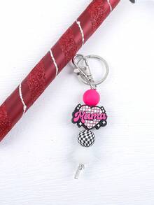 1pc MAMA Polka Dot Beaded Bracelet Keychain - Leopard Print Silicone Beaded Bracelet With Tassel, Fashion Keychain Gift For Mom - Multicolor - View 17