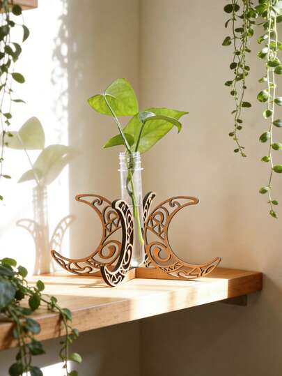 1pc Nordic Minimalist Moon Phase Hydroponic Vase, Minimalist Glass Test Tube Hydroponic Plant Container, Transparent Glass Tube Plant Container, Bohemian Style Desktop And Shelf Decor. Suitable For Cozy Home And Bedroom Vanity, Coffee Table, Also A Lovely Gift. Applicable For Various Decorative Purposes, Such As Desktop And Living Room Decor. Perfectly Combines Practical Function And Fresh, Lively Atmosphere, An Essential Decor Item To Upgrade Home Decoration.