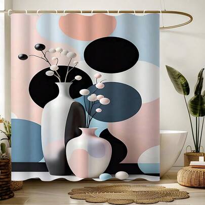 1pc 2D Printed Floral Shower Curtain, Made Of Polyester, Waterproof, Non-Shading, Suitable For Home And Bathroom Decor, Comes With 12 Hooks