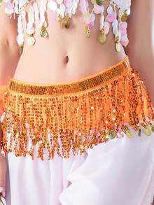 Women's Belly Dance Hip Scarf With Iridescent Sequin Fringe & Coin Tassels, Adjustable Waist Wrap For Performance, Practice & Party Wear (Available In Multiple Colors) - Multicolor - View 22