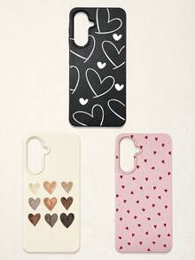 3件套爱心印花仿皮纹理防摔防刮防滑手机壳，可爱爱心美学设计（红色迷你爱心、米色渐变爱心、白色线条爱心），兼容 11/12/13/14/15/16/16 Plus/17/17 Pro/17 Pro Max/16e 和 Galaxy S24 Ultra/S25 Ultra/A06 - 彩色 - 查看 10