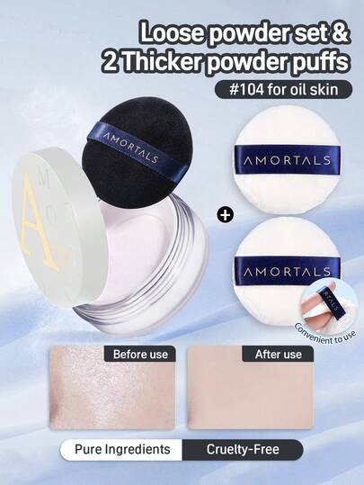 Amortals 6g Polvo de fijación + 2 borlas de polvo con espejo, control de grasa, larga duración, apto para piel seca y mixta, cubre líneas finas y manchas, ocultación natural de los poros, incluye borla de polvo de terciopelo de doble cara, apto para principiantes, maquilladores, regalos para citas, bodas, Navidad, Halloween, Acción de Gracias, graduación, cumpleaños, vacaciones, Y2K, mujeres de moda, marca de cosméticos, belleza, fiestas, playa, viajes, campamento, escuela, celebraciones, regalos decorativos, cosplay de chica rosa, ambiente de maquillaje premium