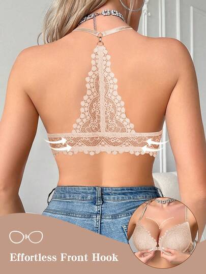 Hersunei Damen Spitzen-Unterbügel-BH mit Frontverschluss - U-Rücken Design, formt den Rückenverlauf, hebt den Busen, sexy & bequem, modisch & vielseitig, geeignet für den täglichen Gebrauch und besondere Anlässe