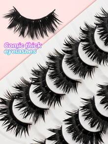 Waloshow 7 Pairs Luxurious Dramatic Fairy Wet False Eyelashes - Spiky & Thick & Fluffy Style With Wet Look & Moisturized Feel Reusable Fake Lashes - Black - View 5