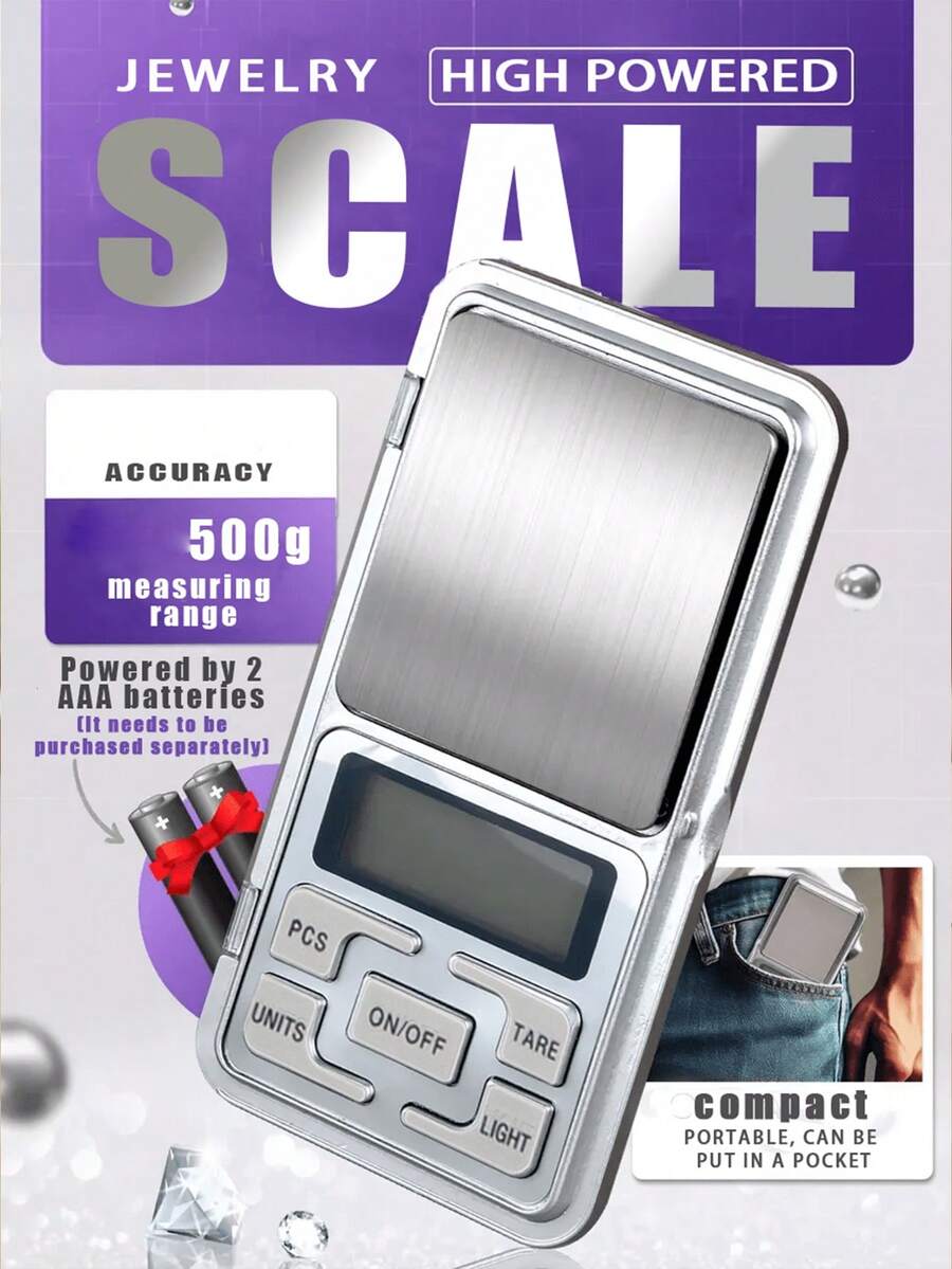 1 chiếc cân điện tử cầm tay - Cân trang sức, cân nhà bếp, độ chính xác cao, tải trọng tối đa 500g/1.1lb, chuyển đổi nhiều đơn vị, chức năng trừ bì một nút, khay cân bột, khay cân vàng, khay cân lá trà, khay cân tiện dụng, cân trang sức điện tử, màn hình LCD, thích hợp để cân trang sức, kim loại quý, bột và các vật dụng nhỏ khác hàng ngày. Vật dụng thiết yếu trong nhà bếp. Sử dụng 2 pin AAA, không bao gồm pin.