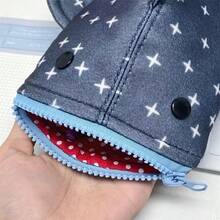 1pc Durable Canvas Shark Pencil Case With Playful Star Patterns - Cute Zipper Stationery Bag For Boys, Girls And Office Use, Stationery Organizer | Shark Shaped Bag | Denim Look, Birthday Gift, Easter Gift, Christmas Gift. - Multicolor - View 7