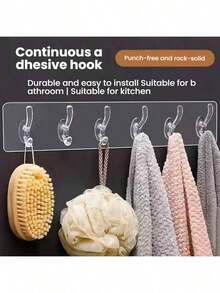 1pc No Drill 6-Hook Rail Adhesive Wall Hanger, Damage-Free Coat Rack - Clear - View 7
