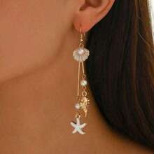 New Pearl Shell Earrings For Women Vacation Style Fashion Starfish Ear Hooks High-End Tassel Conch Earrings For Women S0JL - Gold - View 3