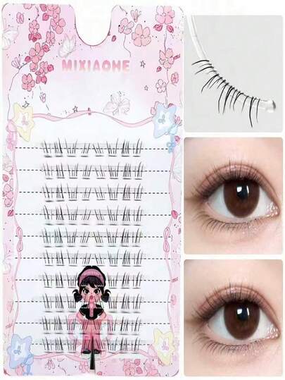 MIXIAOHE Starry Night Delicate Cartoon Style Lashes, 80 Strands Segmented Design, C-Curl Creates Natural Voluminous Effect, Lightweight & Elongated Korean Style, Suitable For DIY Beginners, Fits Various Natural Makeup Looks, Length 9mm To 15mm