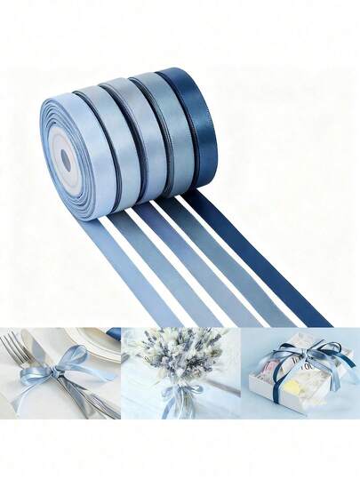 5 Yards Grey-Blue Satin Ribbon, Providing Multiple Grey-Blue Wedding Ribbon Options, Suitable For Bouquets, Weddings, Bridal Party Decorations, Gift Wrapping, DIY Crafts, Hair Accessories, 5 Color Choices Available