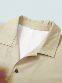 Modcrash Men's Summer Short Sleeve Polo Shirt With Rose Print, Fashion Blouse Spring To Summer - Apricot - View 3