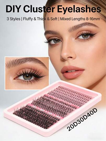 300Pcs Hybrid Lashes Manga Spike Lash Clusters D Curve Lashes DIY Lash Grafting 20D+30D+40D Daily & Party Use