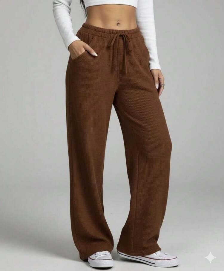 Elegant Women's Ribbed Pants - - 鏽棕色 - 查看 8