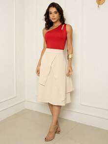 Women's Basic One Shoulder Sleeveless Blouse - Red - View 8