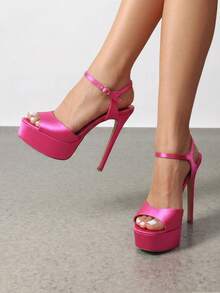Women Platform 5.75'' Ultra High Heeled Sandals 2026 New Summer Open Toe Adjustable Ankle Strap Dress Shoes Sexy Party Runway Stiletto Heels - 玫紅色 - 查看 3