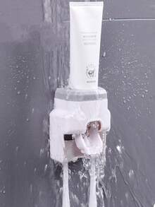 壁挂式牙刷架兼牙膏分配器，可放置2支牙刷，自动挤牙膏，是家庭和情侣的理想浴室配件。 - 彩色 - 查看 8