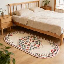 1 pezzo Tappeto floreale pastorale, tappeto morbido e lavabile in finta lana, tappeto ovale retrò da comodino, stile minimalista, adatto per camera da letto, interno, soggiorno, ufficio, decorazione per la casa, decorazione per le vacanze - Multicolore - Visualizzare 5