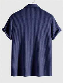 Men's Solid Color Semi-Transparent Golf Shirt, Waffle Thin Casual Short Sleeve Elastic Polo Shirt, Suitable For Leisure Outdoor Activities, Spring/Summer - Navy Blue - View 2