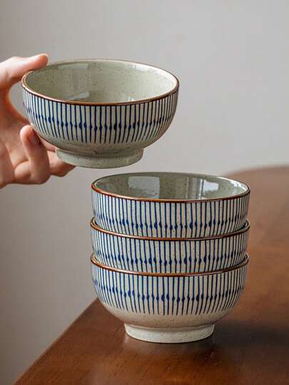 1/2/4件套日式芝麻釉复古陶瓷饭碗，小巧精致，适合家庭使用，日式芝麻釉陶瓷碗，釉下彩工艺饭碗，圆边饭碗，适合单人用餐或家庭聚餐，复古魅力饭碗，高端饭碗