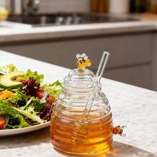 1/2 PCS 480ml/16.23oz High Borosilicate Glass Honeycomb Jars, With Lid And Stir Bar, Transparent Honey Storage Containers, Suitable For Home, Weddings, Parties, And Kitchen Use. - 橘色 - 查看 10