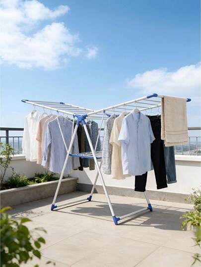 1 Piece Of Multi-Functional Foldable Clothes Drying Rack, X-Shaped Clothes Drying Rack, Space-Saving, No Assembly Required, Wing-Shaped Clothes Drying Rack, Suitable For Balconies And Indoors, Made Of Plastic/Stainless Steel
