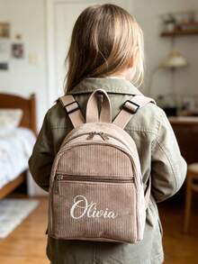 Personalized Mini Corduroy Backpack, Customized Name Embroidered Backpack, Retro Patterns Back To School Gift - Multicolor - View 6