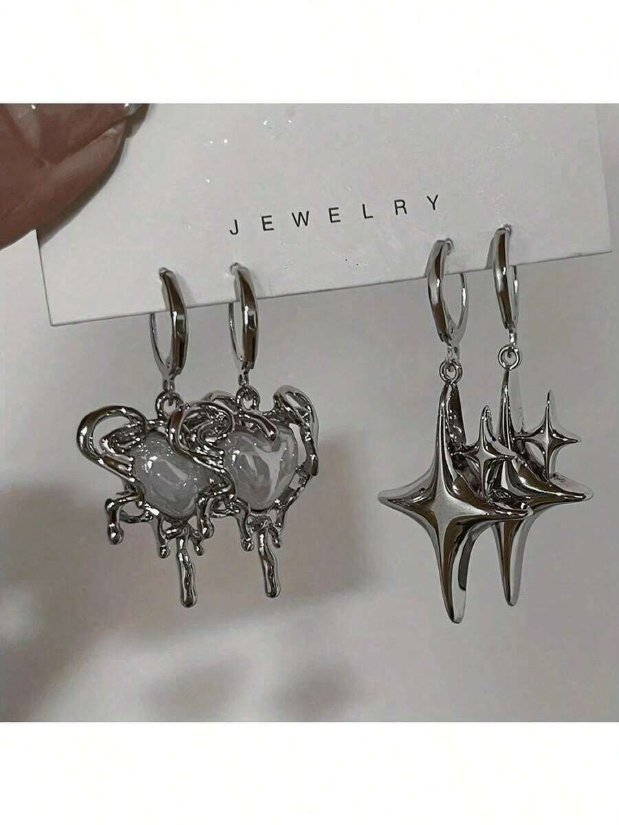 4pcs/Set Women's Heart & Dangle Earrings, Y2K Style Jewelry Suitable Daily Life And Parties, Exquisite Holiday - Nhiều màu - Xem 1