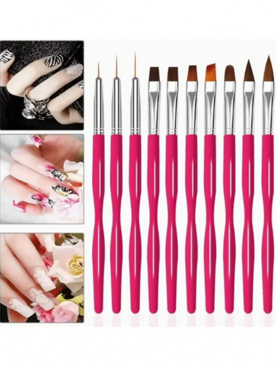 10pcs Nail Art Brush Set, Japanese Professional Nail Painting Liner Brush, Gradient Tie Dye Brush, Suitable For Nail Art Design - Black - View 1