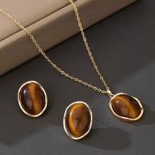 3件套优雅棕色耳环项链首饰套装，女士礼物 - 棕色 - 查看 5