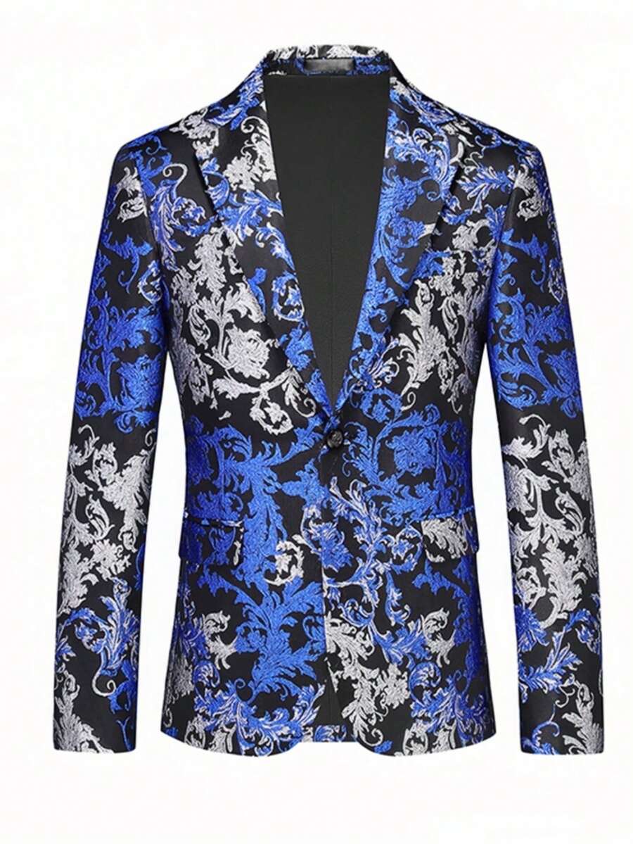 Wearing You Makes You The Most Handsome Man At The Party! Spring And Autumn New Style, Light Luxury, Printed, Korean Version, Slim Fit, Handsome, Fashionable, Suit, No Perm, Wedding, Host, Performance, Men's Suit Jacket - 藍色 - 查看 1