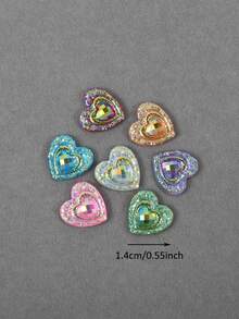 50pcs/Pack, 14mm Large Heart-Shaped Resin Rhinestones, Peacock Eye Colorful AB Resin Rhinestones, Flat Bottom Rhinestones For DIY Decoration - 14mm 50pcs - View 2