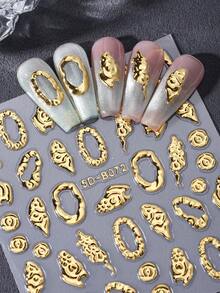 2 miếng dán móng tay họa tiết hình học lấp lánh vàng bạc 5D, decal móng tay kim loại tự dính, phụ kiện trang trí móng tay cho salon, đồ dùng DIY. - Nhiều màu - Xem 9