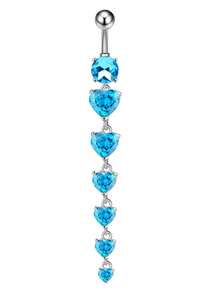 1pc 14G Belly Button Ring 316L Stainless Steel Dangle Belly Piercing Dangle Belly Ring Sparkling Heart CZ Belly Button Ring Jewelry For Women Girls Daily Wear - Love - View 11