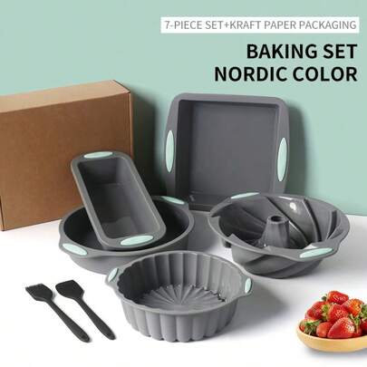 Baking Set: Scraper, Oil Brush, Chiffon Cake & Toast Mold, Silicone Cake Mold, Baking Tray Set For Home Use, Mother's Day Gifts, Items For Mom, Baking Supplies