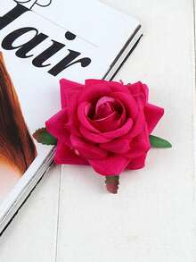 2pcs Rose Flower Hair Clips, Suitable For Daily Wear - Hot Pink - View 2