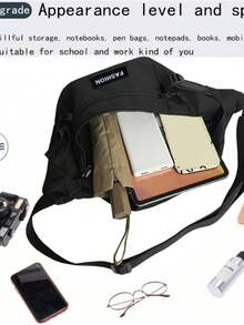 【热门穿搭】2026春夏新款男士大容量帆布胸包，流行斜挎包，嘻哈时尚，日系穿搭，腰包，学生单肩包，骑行包，滑板包，包包 - A - 查看 6