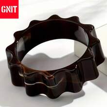 GNIT A Stylish Retro Marble-Patterned Gear-Shaped Acrylic Wide Bracelet For Women, A Chic And Minimalist Accessory For Vacation And Casual Outfits - Gear Bracelet - View 6