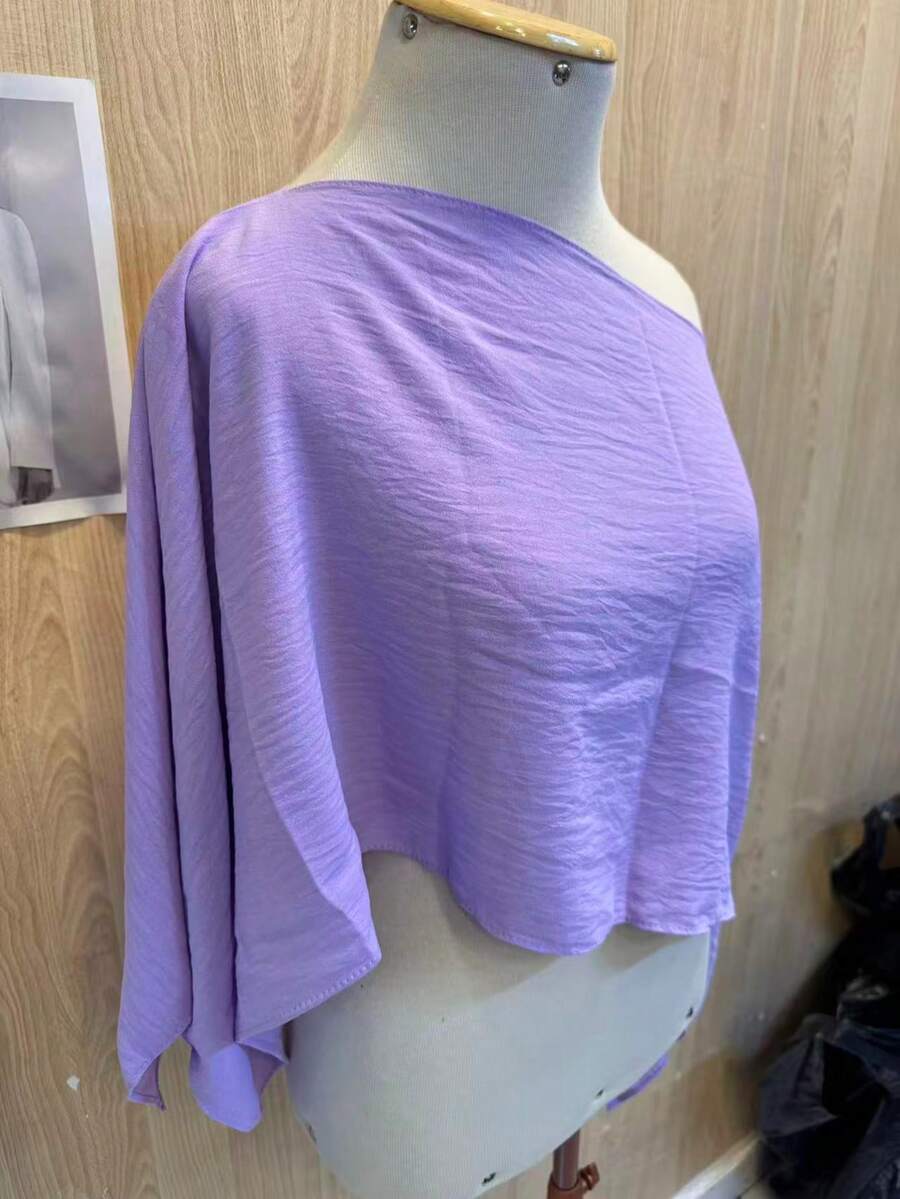 Women's Cropped Cape Blouse, Boho Chic Style, Multi-Way, Summer 2025 - 紫丁香色 - 查看 1