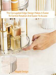 1/2/3层旋转化妆品收纳架，适用于梳妆台，可收纳香水和护肤品，大容量，浴室台面化妆品收纳架，透明旋转护肤品和口红架，可选1/2/3层，圣诞装饰，化妆品收纳架，香水架（绿色、透明、琥珀色），房间装饰 - 彩色 - 查看 7