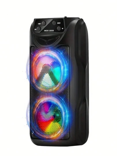 Altavoz portátil inalámbrico MOS-2058, altavoz estéreo de alta calidad con graves potentes y luces ambiente RGB, adecuado para reuniones en el hogar/fiestas de cumpleaños/campamentos al aire libre