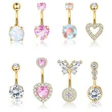 4pcs 14G Belly Button Rings Surgical Stainless Steel Round, Heart, Butterfly Cubic Zirconia Elegant Navel Barbell Stud Body Piercingm 10mm - Multicolor - View 4