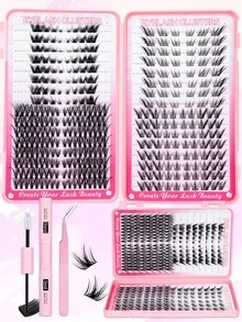 336PCS Cluster False Eyelashes, DIY Eyelash Extension Kit With Bond And Seal&Tweezers, Soft & Natural Mixed Lashes, Create 3D Eye Makeup, For Home DIY, Travel, Daily Commute, Evening Party, Wedding Bride Makeup,Lashes,Eyelashes,Fake Lashes - Black - View 4